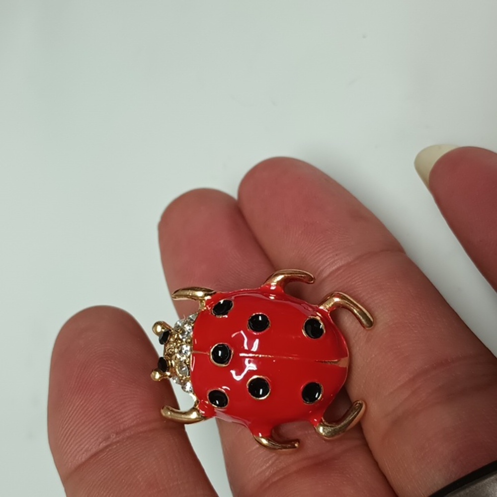 Elegant Ladybug Brooch in Red and Gold